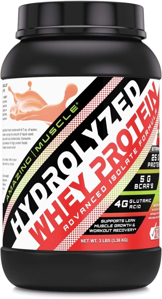 Amazing Muscle Ultra Pure Hydrolyzed Whey Protein Isolate * Unterstützt Lean Muscle Growth & Rapid Recovery (Strawberry)