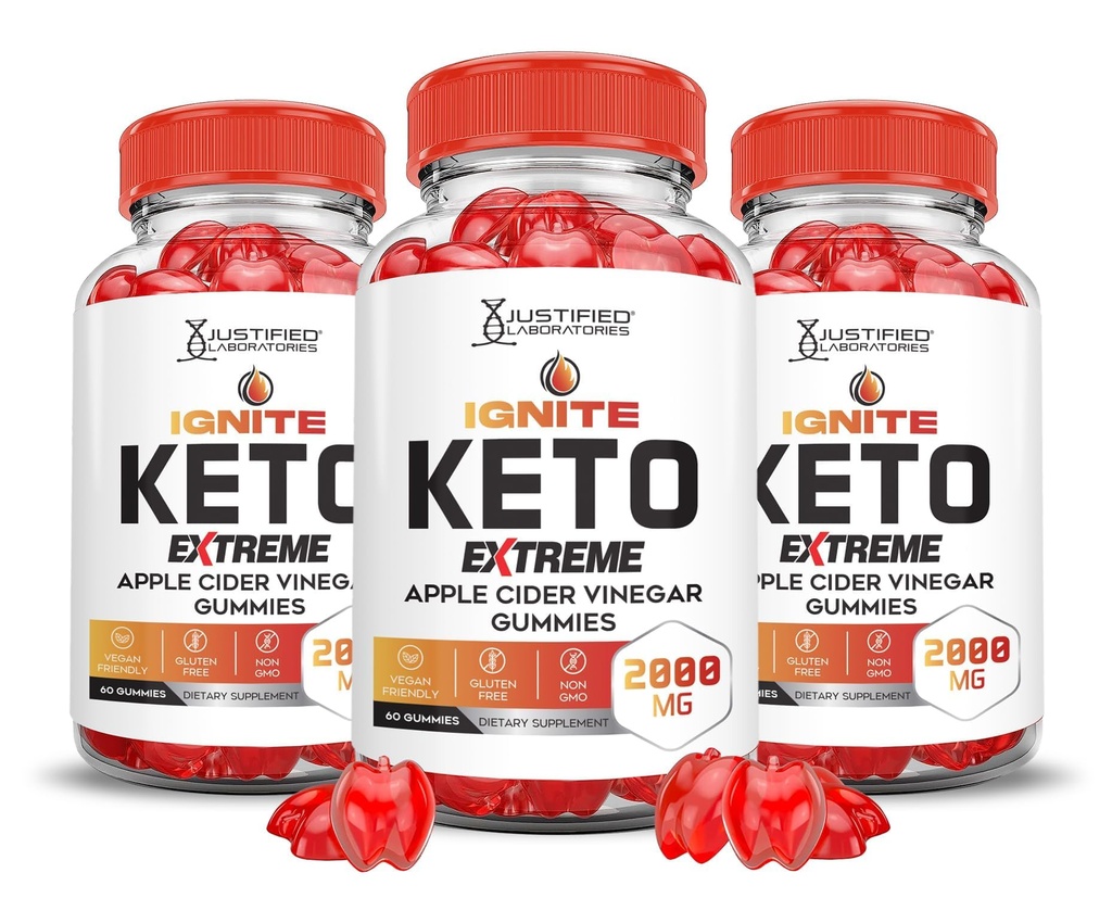 Justified Laboratories (3 Pack Ignite Keto ACV Gummies Extreme 2000MG Advanced Ignite Keto Gummies Apfelessig Formuliert mit Granatapfelsaft Pulver B12 Vegan Non GMO 180 Gummys
