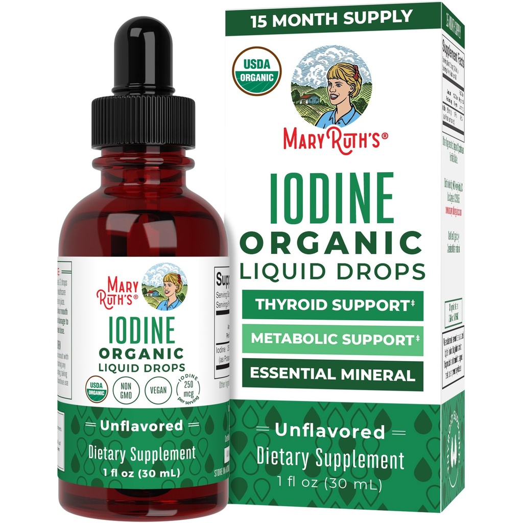 MaryRuth Organics Iodine Liquid Drops | Kalium Iodide | 1 Jahr Versorgung | 450 Servierungen | Schilddrüse Gesundheit | USDA Organics Vegan | Non-GMO | Glutenfrei | 1 Fl Oz