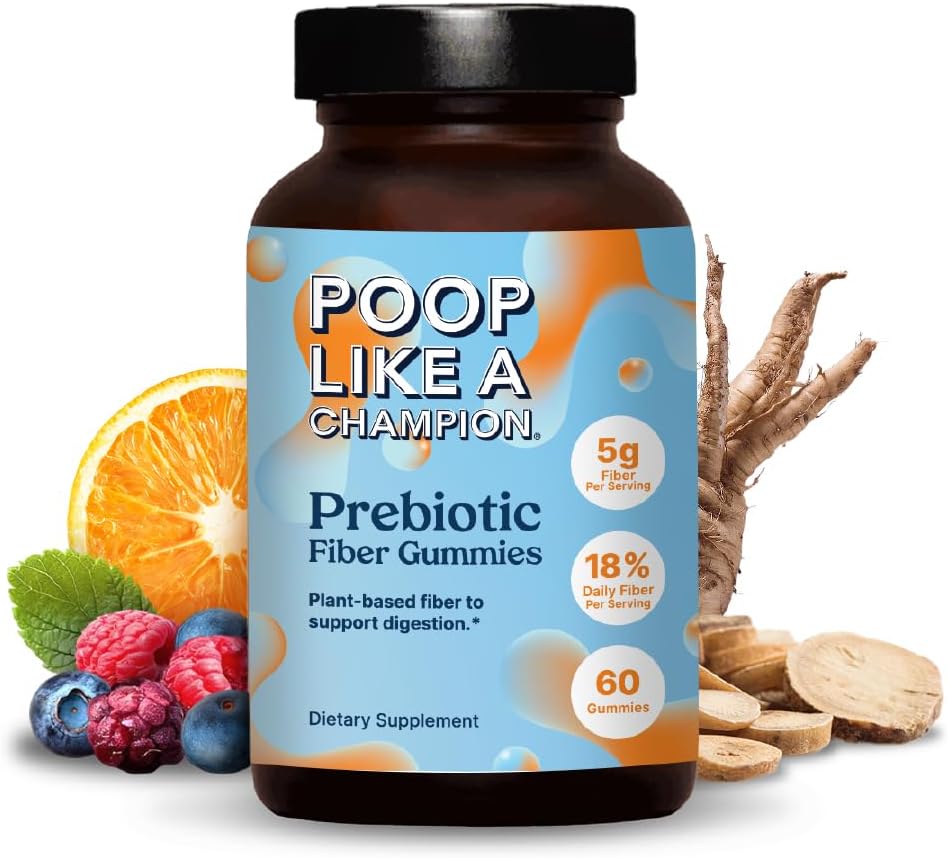 Poop Wie ein Champion Fiber Gummies – 5g Fiber per Serving, Non-GMO, Vegan, Verdauungsunterstützung, 60 Stück pro Flasche
