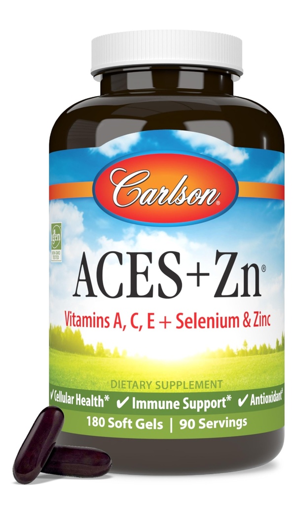 Carlson - ACES + Zn, Vitamine A, C, E + Selen & Zink, Zelluläre Gesundheit & Immununterstützung, Antioxidans, 180 Softgels