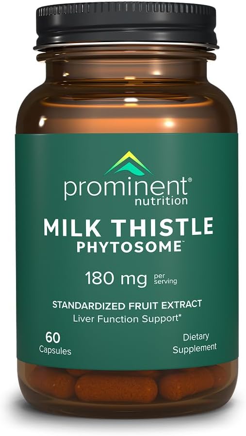 Prominent Nutrition Milk Thistle Phytosome, Clinical Researched Siliphos Milk Thistle Extract for Liver Function, Detox und Cleanse Support, Standardisiert auf 29% Sylibin, 180 mg, 60 Kapseln -1 Pack