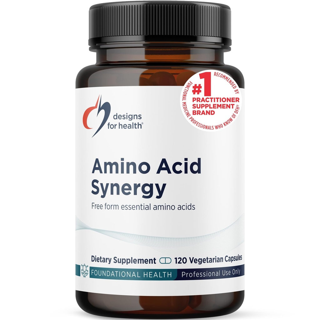 Designs for Health Amino Acid Synergy - Supplément d'acides aminés essentiels végétariens avec BCAA, alpha-Kétoglutarate, méthionine + B6 (P-5-P) - Soutien aux athlètes + Muscles (120 capsules)