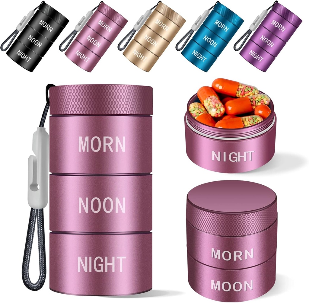 Aluminiumlegierung wasserdichte Pille Organizer 3 mal am Tag,Moisture PP Metall Pille Fall,kleine tägliche Pille Halter für Geldbeutel,Portable Reise Pille Box Container, um Vitamine zu halten,Med, Supplements【Rose Gold】