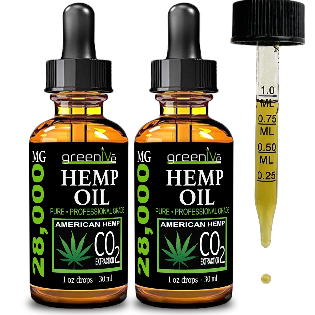 GreenIVe Hanf Tropfen 28,000mg Natürlich Grown Hanf Öl Tropfen Vegan Omegas natürliche Potent Ergebnisse (2 Pack)