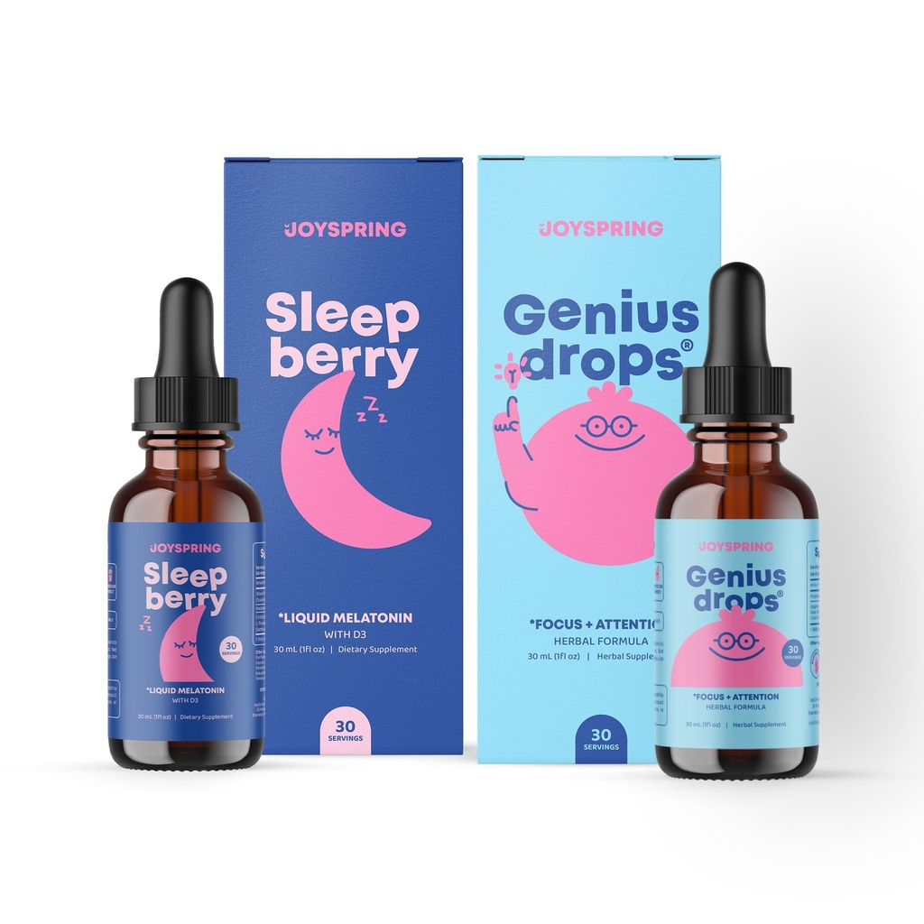 JoySpring Genius Drops Cerveau Supplément et SleepBerry Melatonin pour les enfants