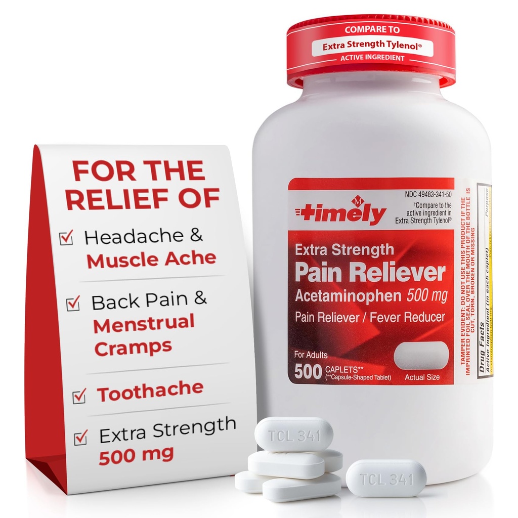 Timely Acetaminophen 500mg - 500 Caplets - Extra Strength Pain Relief - Vergleichen Sie den Wirkstoff in Extra Strength - Menstrual Cramps, Fever Reducer, Minor Pain of Arthritis