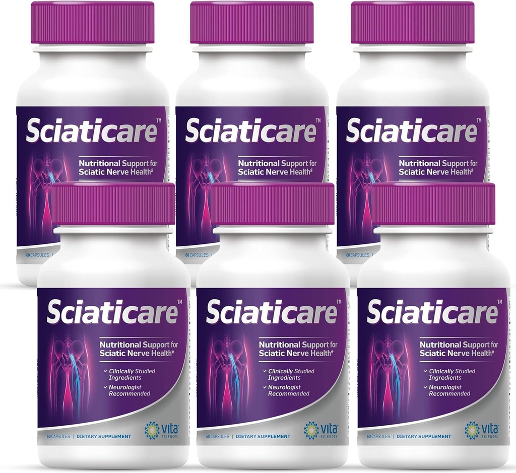 Vita Sciences Sciaticare Nerve beruhigende Ergänzung Vitamine mit natürlichem R-ALA Form 40X Stärke, nicht synthetisch Alpha Lipoic Acid (ALA) - Lower Lumbar Sciatica - 60 Count (Pack von 6)