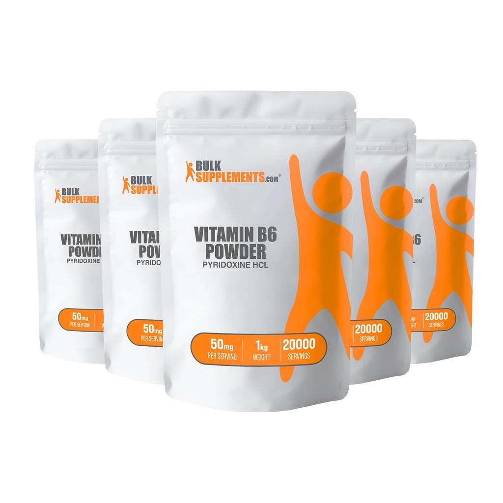 BulkSupplements.com Pyridoxin HCl Pulver - Vitamin B6 Beilage, Vitamin B6 50mg - für Immununterstützung, Glutenfrei, 50mg Pyridoxin B6 pro Servierung, 5kg (11 lbs) (Pack mit 5)