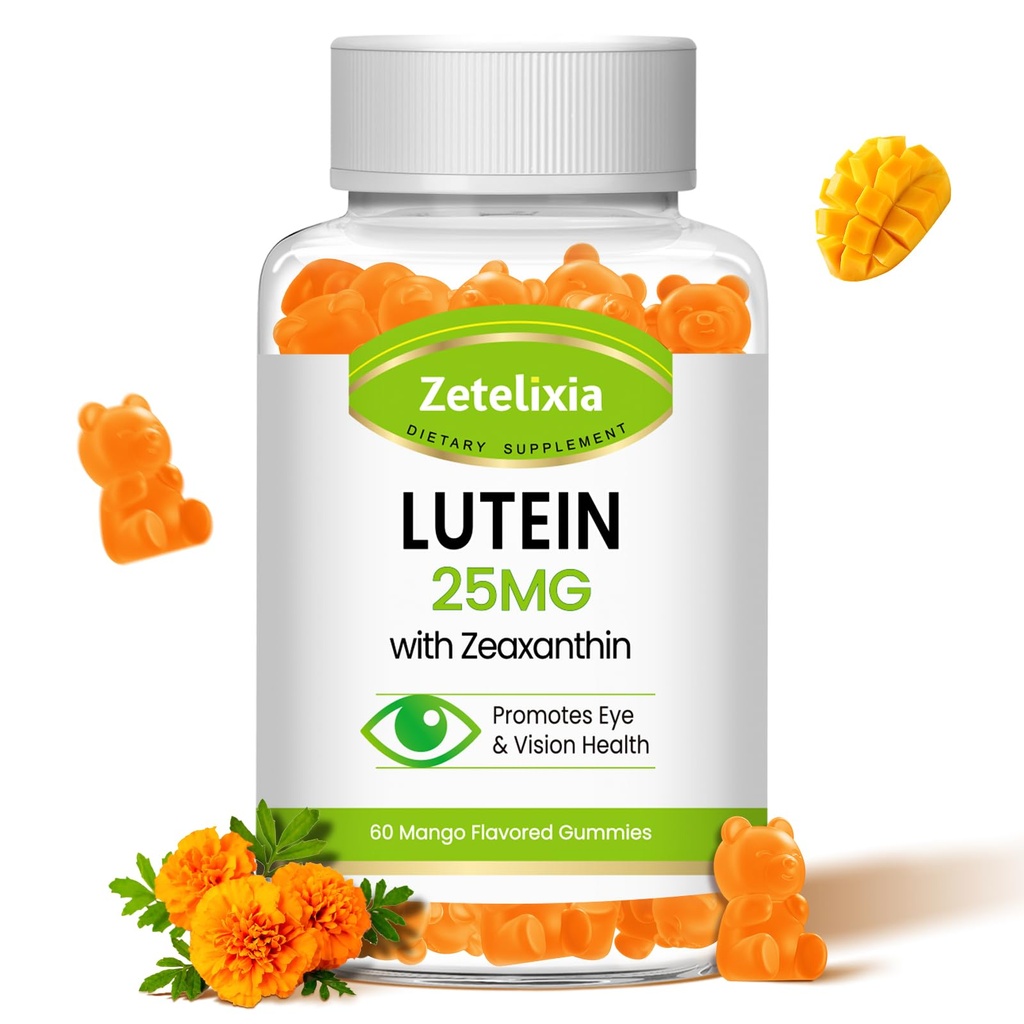 Lutein Gummies 25mg - Augen Vitamine Lutein & Zeaxanthin Augengesundheit Nahrungsergänzungsmittel für Erwachsene,Sugar Free Eye Health Gummies Supplement - Support Vision,Macular,Blue Light Filtering (60 Count)