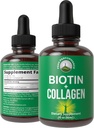 Flüssiges Kollagen für Frauen und Männer mit Biotin. Advanced 2-in-1 Oral Drops für Haarwachstum, Haut und Nägel. 10.000 mcg Bovine Collagen Peptide + 5.000 mcg Biotin. Glutenfrei, Zero Sugar Supplements