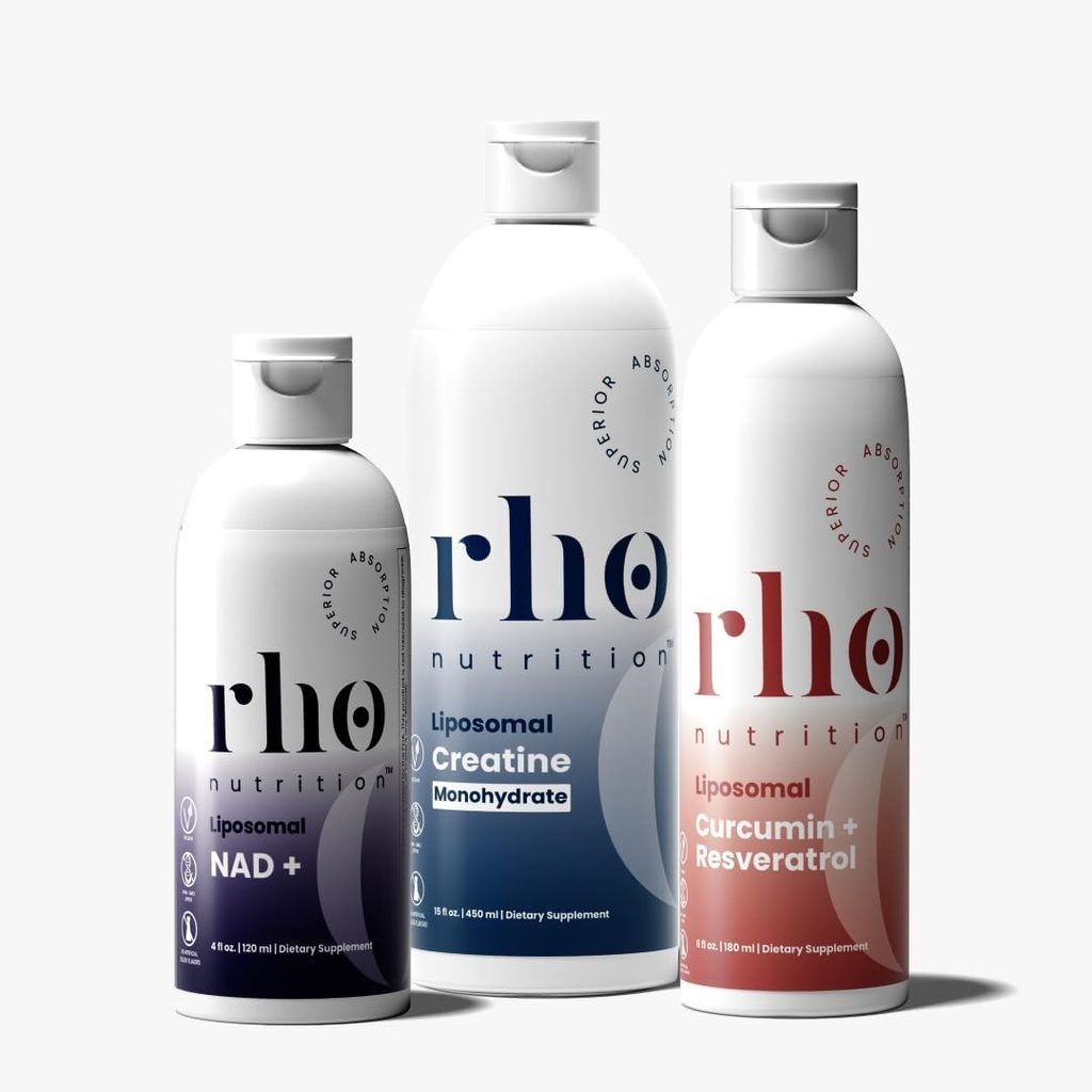 Rho Nutrition - Elite Performance Bundle – Hohe Absorption Liposomal Ergänzungen für Energie, Erholung und Stärke - NAD+, Curcumin + Resveratrol, & Kreatin (3 Pack)