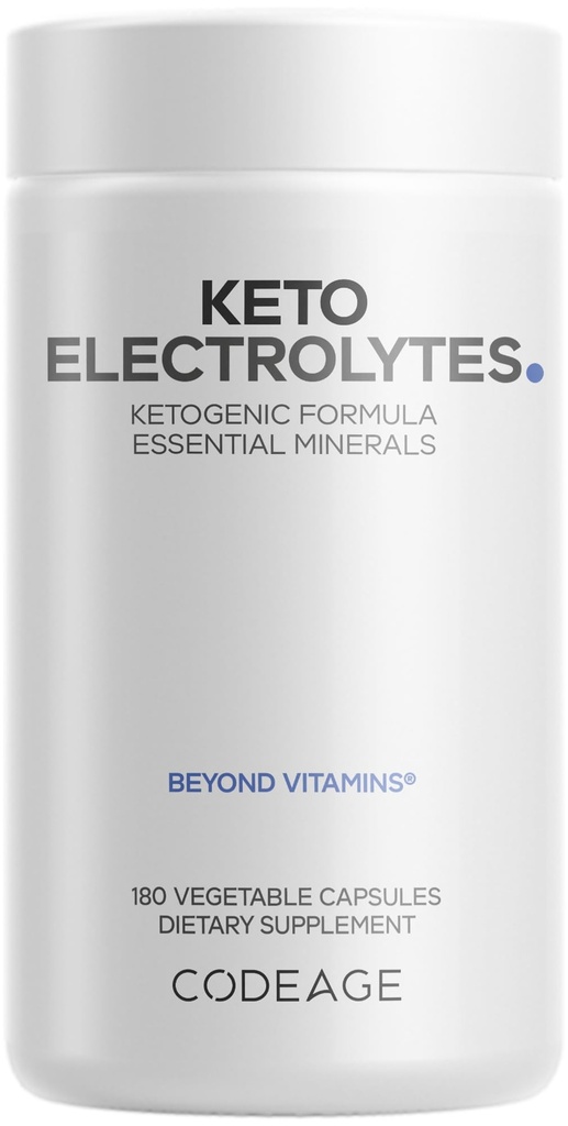 Codeage Keto Elektrolyt Ergänzung – Vegan Elektrolyt Tabletten w Magnesium, Kalium, Calcium & Salz - Elektrolyt Pulver Salz Pillen & Getränke Hydration Ergänzungen - Non-GMO Keto Diät - 180 Kapseln