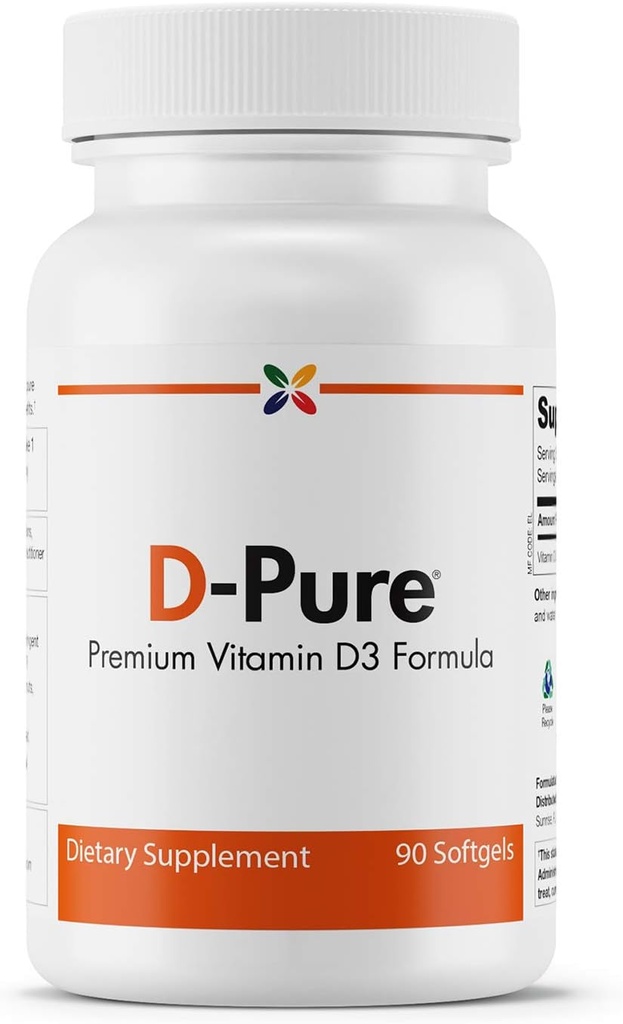 Jetzt aufhören - D-Pure Formula 125 MCG - Premium Vitamin D3 5000 IU mit Safflower Oil - Muskel, Zähne und Knochen Gesundheit, Herzgesundheit und Immununterstützung - 90 Softgels
