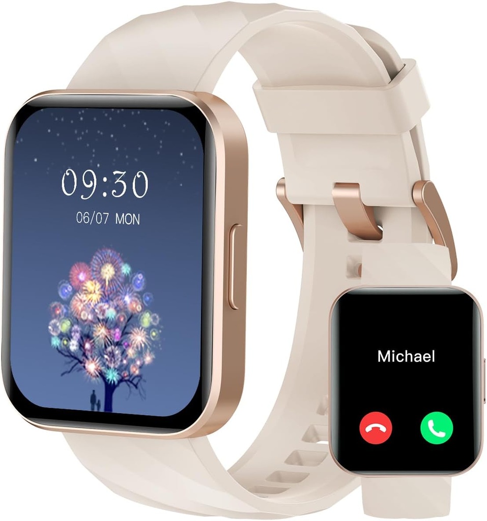 RUIMEN Smart Watches für Herren (Answer/Make Calls) Kompatibel mit iPhone/Android Phones, 1.85" HD Screen Fitness Tracker Heart Rate Monitor 100+ Sport Tracker Watch Waterproof (Milky White)