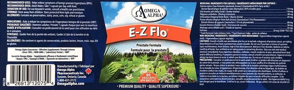 Omega Alpha E-Z FloTM (Saw Palmetto Seeds Extract)-Prostate Formula-90Veg Kapseln