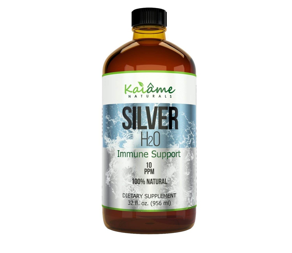 Kaiame Naturals Colloidal Silver, Ionic Silver Solution, 10 PPM, Große 32 Unzen Glasflasche, natürliche Immununterstützung Ergänzung, Safe für Erwachsene, Kinder und Haustiere