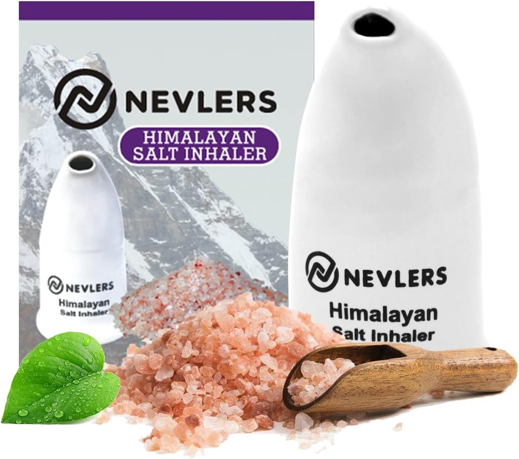 Nevlers White Himalayan Salz Inhalator für Lunge & Nase mit 6 Oz Coarse Pink Himalayan Meer Salz | Tragbare Keramik Himalayan Pink Salz Inhaler | Natürliche homöopathische Relief