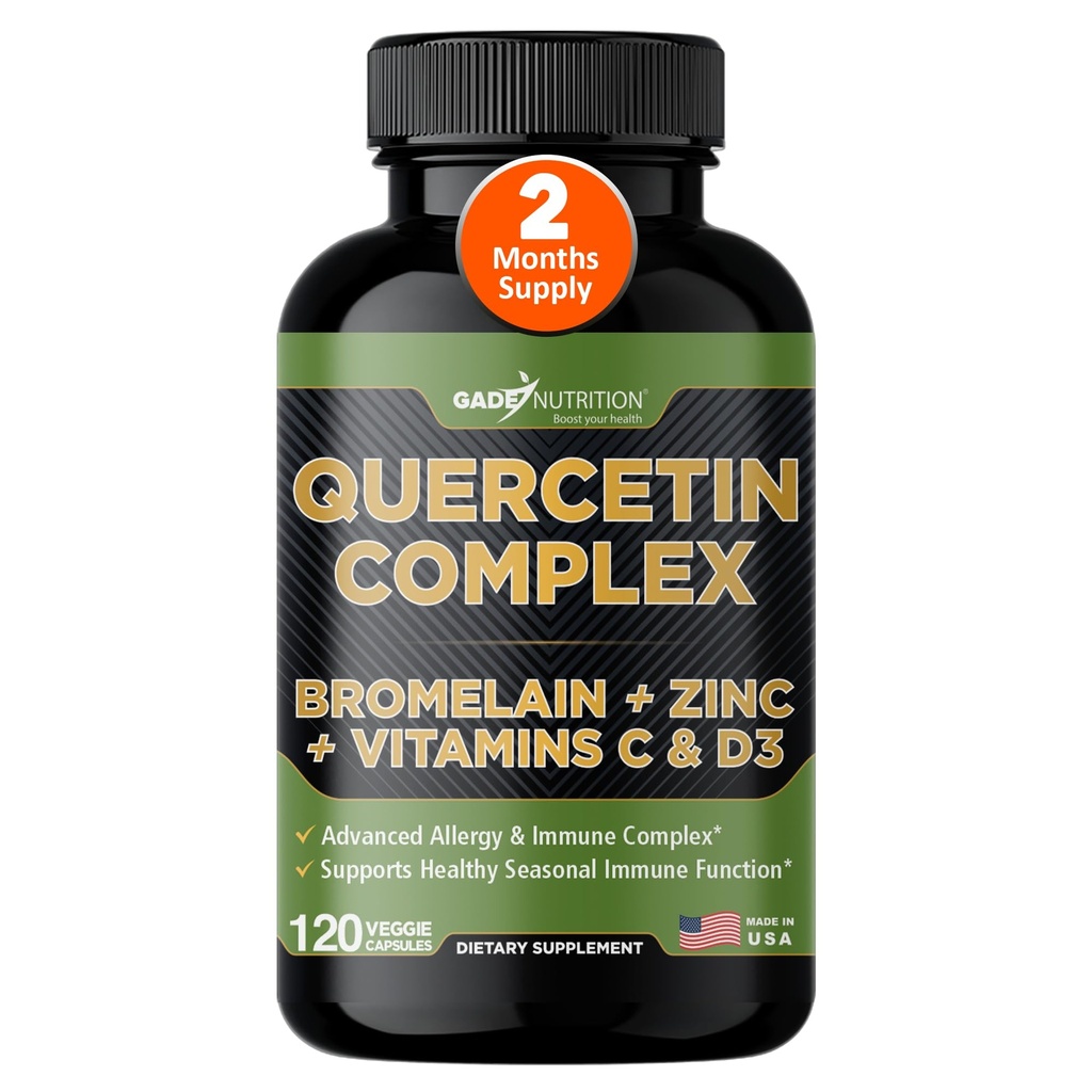 Gade Nutrition Organic Quercetin mit Bromelain Vitamin C und Zink | Immununterstützungsergänzung Quercetin 500mg Kapseln | Bioflavonoide Made in USA Third Party Tested