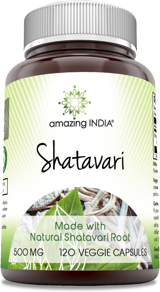 Amazing India Natural Shatavari Supplement de 500 Mg par service de 120 capsules de légumes non-OGM