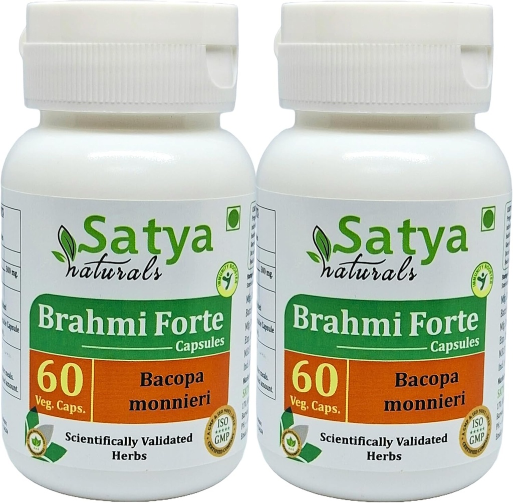 Brahmi Forte Kapseln 500 mg. 60 Veg. Kapsel | Brahmi (Bacopa Monnieri) Extrakt Kapseln für Männer und Frauen | Ayurvedische Kräuterergänzung/Remedies | 10:1 Forte (2 Flaschen von 60 Kapseln)