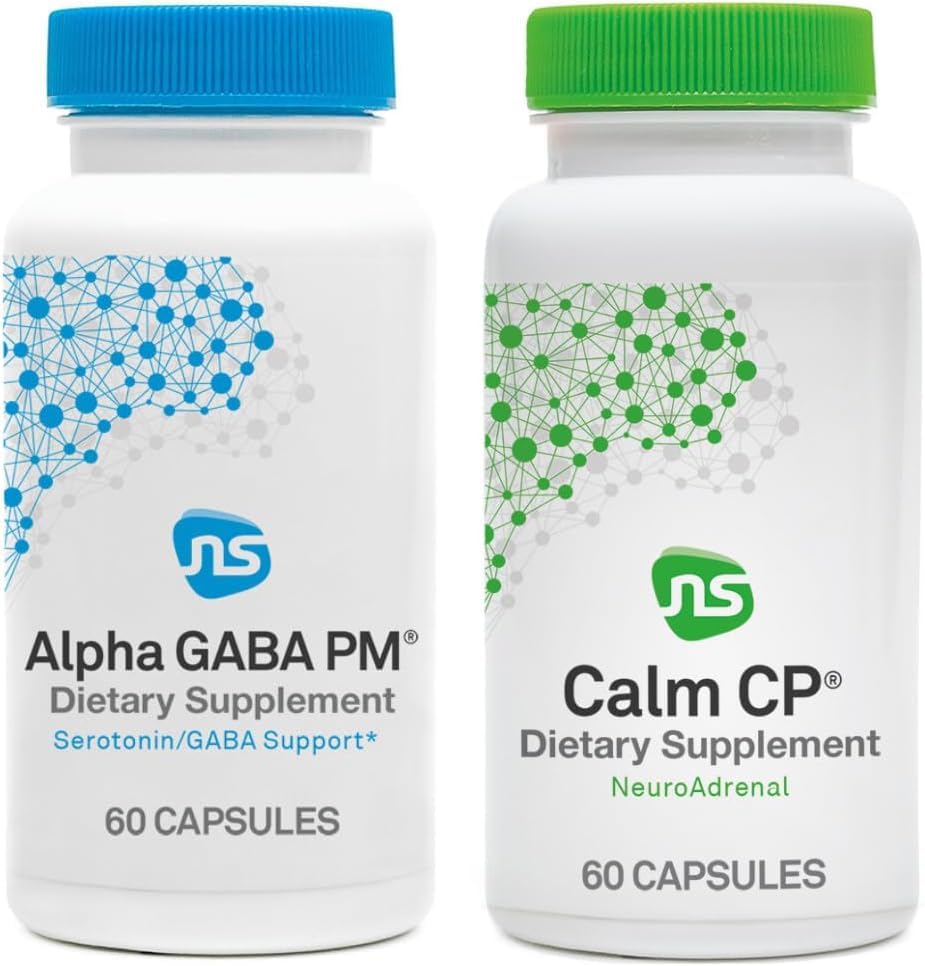 NeuroScience Stress Response & Sleep Set - Alpha GABA PM + Calm CP mit Melatonin, L-Theanin, Banaba Leaf &amp; Mehr (2 Produkte, je 60 Zähler)