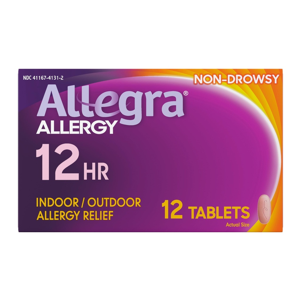 Allegra Comprimés antiallergiques adultes de 12 heures, médicaments antiallergiques intérieurs et extérieurs non somnolents, 60 mg de Fexofenadine HCI Antihistamine Pill, 12-Count
