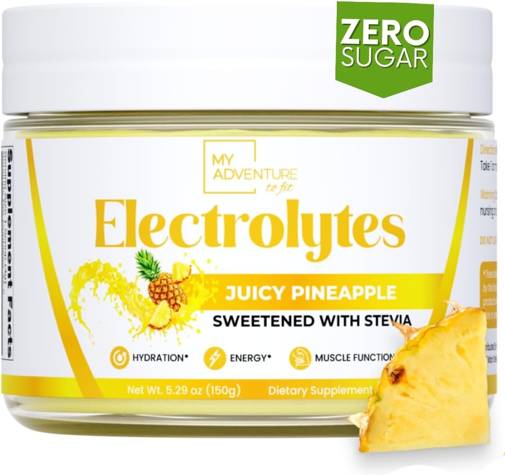 Meine Abenteuer Zero Sugar - Ananas-Elektrolyten-Pulver - Koffeinfreie Energie mit allen natürlichen Inhaltsstoffen - Vegan, Keto & Paleo - Sugar Free Electrolytes Hydration Drink Mix - 37 Portionen
