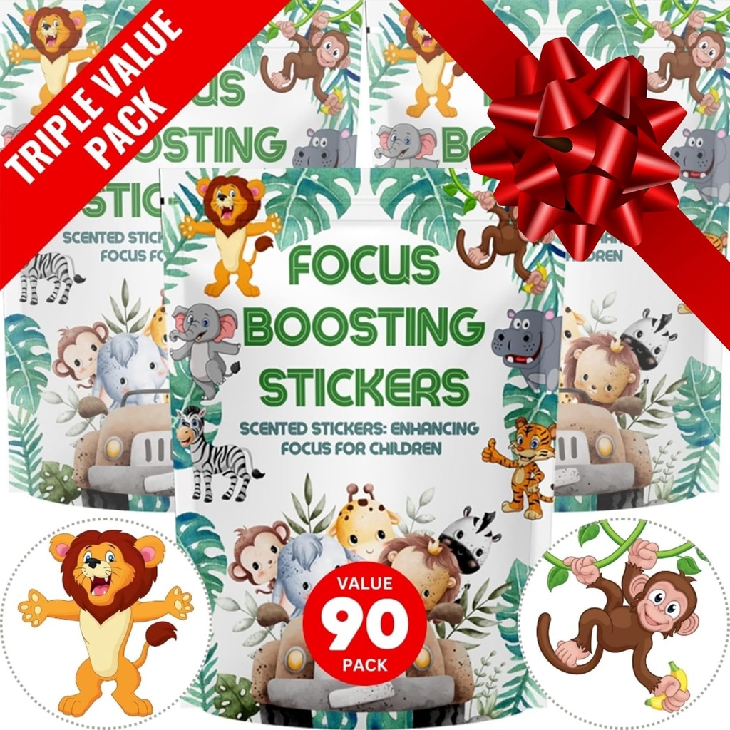 Focus Boosting Stickers (90 Pack) - Healthy Brain Supports for Attention, Paper, Bubble Design, Drug Free, Clothes, Unisex