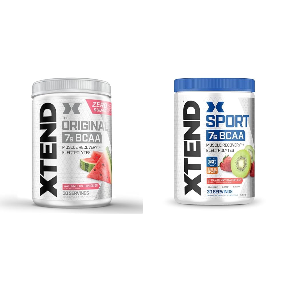 XTEND Original BCAA Pulver Wassermelone Explosion & Sport BCAA Pulver Erdbeer Kiwi Splash - Elektrolytpulver für Erholung & Hydration mit Aminosäuren - 30 Servierungen