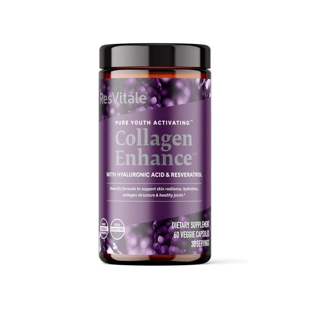 ResVitále Collagen Enhance - Supplément beauté avec acide hyaluronique et resvératrol - 60 Capsules