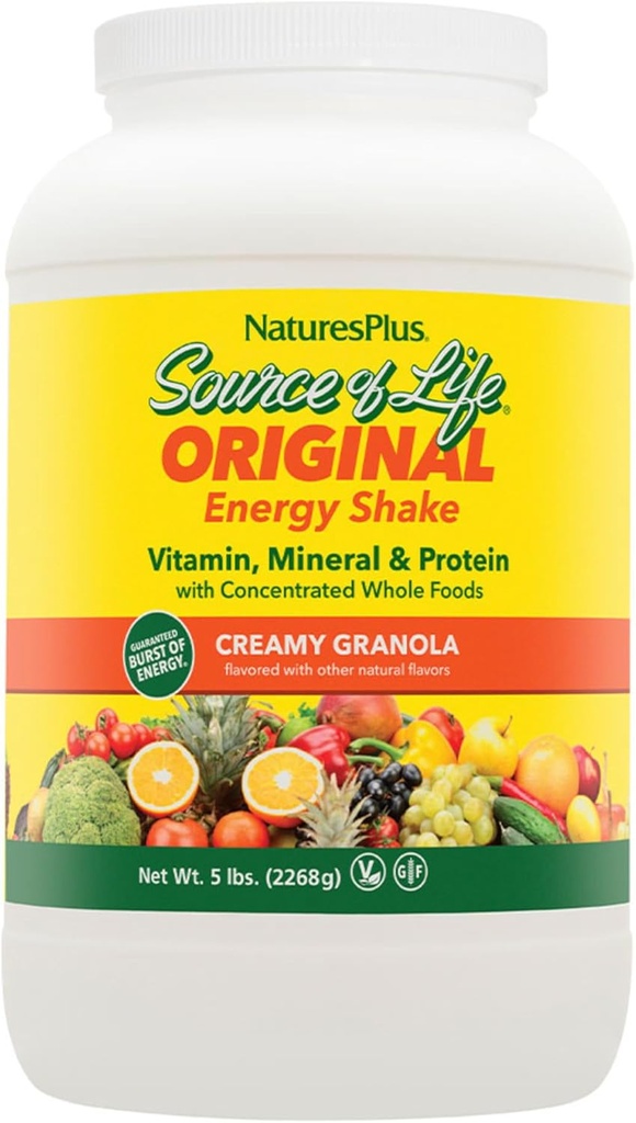 NaturesPlus Source d'énergie vitale Shake, Granola crémeuse - 5 lbs, paquet de 2 - Fournit 13g Protéines complètes, vitamines et minéraux - Non-OGM, sans gluten, végétarien - 116 Total des portions