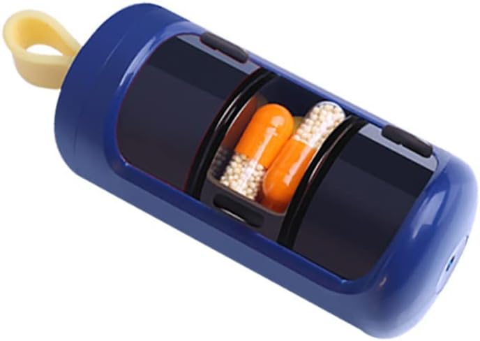 Pille Container, Kleine tragbare Reise Pille Case, Mini-Größe Pille Organizer, Pille Box für Vitamin, Fischöl, Beilagen, 3 Compartment Sliding Daily Pill Case (Navy Blue)...