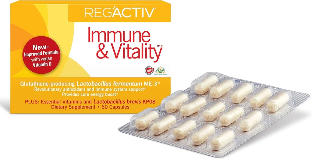 Reg'Activ Immune & Vitalität - Metabolismus Booster mit Lactobacillus fermentum ME-3 Probiotics für Verdauungs-Gesundheitsergänzungsmittel, mit Vegan Vitaminen essentiell für Immun-Gesundheitspflege
