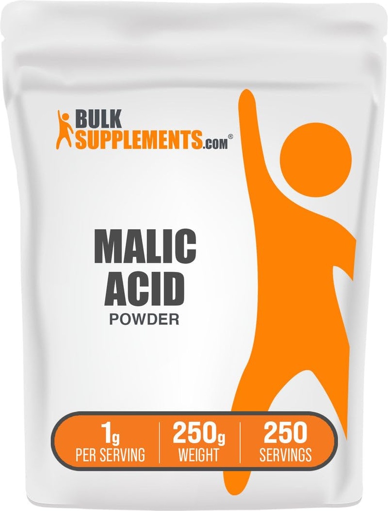 BulkSupplements.com Malic Acid Powder - L-Malic Acid, Nahrungsergänzungsmittel - Food Grade, Pure & Glutenfrei, 1g pro Servierung, 250g (8.8 oz) (Pack von 1)