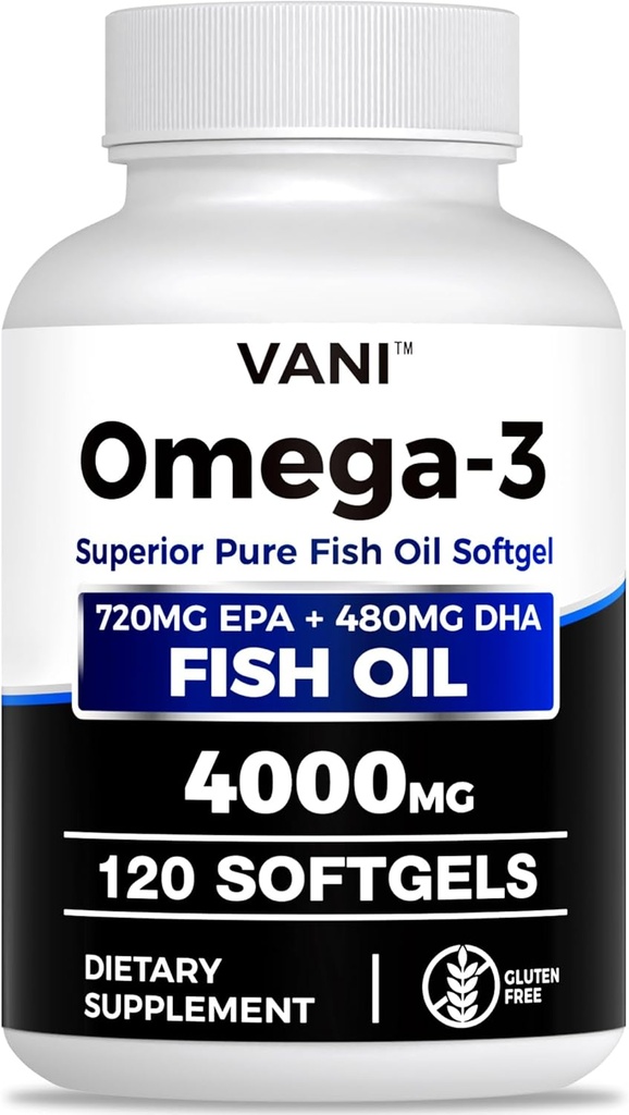 Fischöl Omega 3 (4000mg), 120 Softgele, Omega 3 Fettsäureergänzungsmittel mit EPA & DHA für Gehirn & Herzgesundheit*