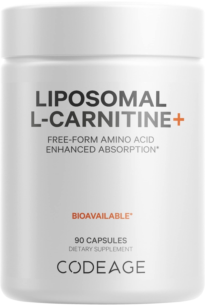Codeage Liposomales L-Carnitin + Supplement - 500 mg L-Carnitin L-Tartrat pro Portion - Freie Aminosäure - Carnitin - Liposomale Verabreichung - Vegan, GVO-frei, glutenfrei - 90 Kapseln