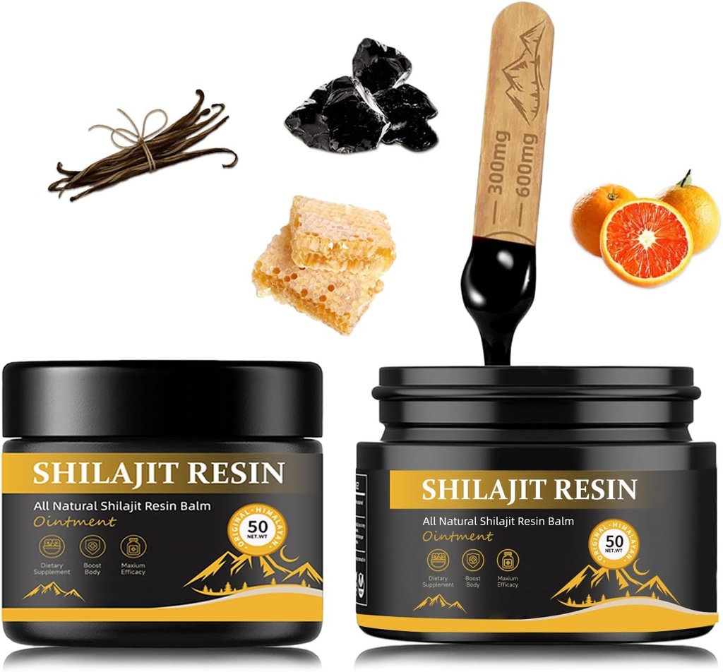 résine de shilajit pour les hommes - Potence maximale Résine biologique naturelle de shilajit dans 85+ Trace Minerals, Himalayan de grade or pur Shiljait pour l'énergie,Immmune Support, 50 Grams Pack de 2 (6 mois d'approvisionnement)
