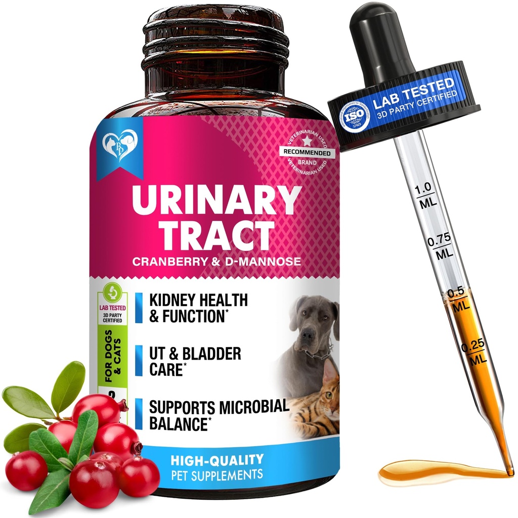 Cat & Dog Urinary Tract Infection Treatment & Natural UTI Medicine Cranberry & D-Mannose -Kidney+Bladder Support - Beste Inkontinenz, Blasensteine - Pet Renal Health & Care Drops