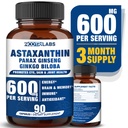 Astaxanthin 15mg + Panax Ginseng, Ginkgo Biloba Ergänzungen, 90 Vegan Kapseln, fördert Augengesundheit Energie, Herz-Kreislauf-Unterstützung + Immunabwehr und Fokus
