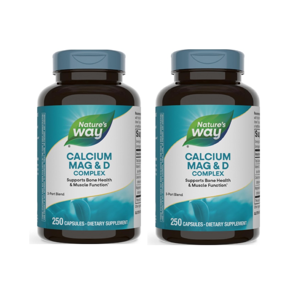 Nature's Way Magnésium Calcium & Vitamine D3 complexe, os et dents sains, fonction musculaire et relaxation*, sans gluten, 250 capsules (paquetage mai vary) - 2 boîtes