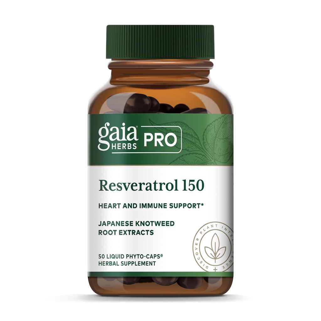 GAIA HERBS PRO Resvératrol 150 - Offre Santé Cœur & Immune Support - Contient des Noisettes Japonaises - Vegan, sans soja et sans gluten - 50 Phytocaps liquides (25 portions)