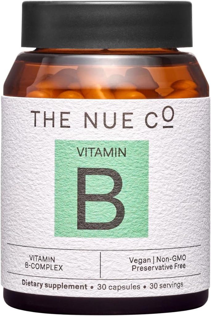 Die Nue Co. Vitamin B Ergänzung, unterstützt Energie, fördert gesunde Haut und Haar, Vegan, Glutenfrei, 30 Kapseln
