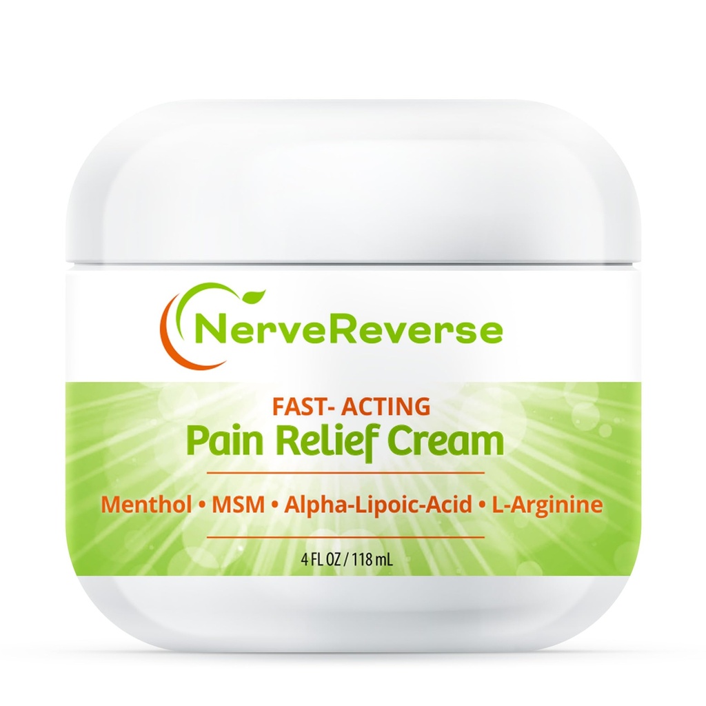 NerveReverse - Neuropathie Crème anti-douleur pour pieds, mains, jambes. Grand 4 OZ. JAR. A action rapide, crème de résistance maximale avec 4% de menthol, MSM, L-Carnitine, L-Arginine, Vitamine E, Vitamine B6