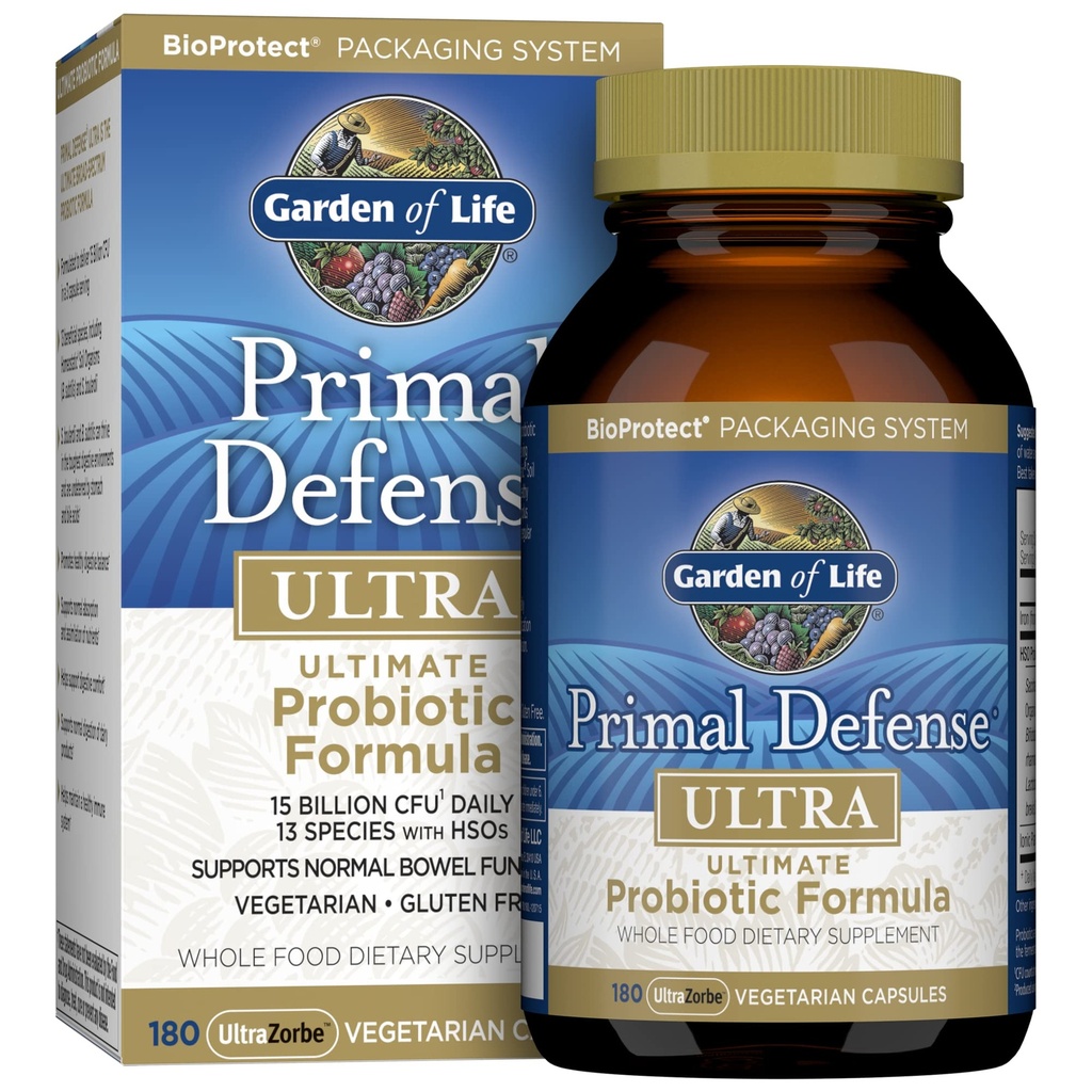 Garten des Lebens Probiotika für Verdauungs- und Gutgesundheitsbilanz, Primal Defense Ultra Ultimate Formula, 15 Billion CFU und 13 Strains Plus HSOs, Vegetarisch und Glutenfrei, 180 Kapseln