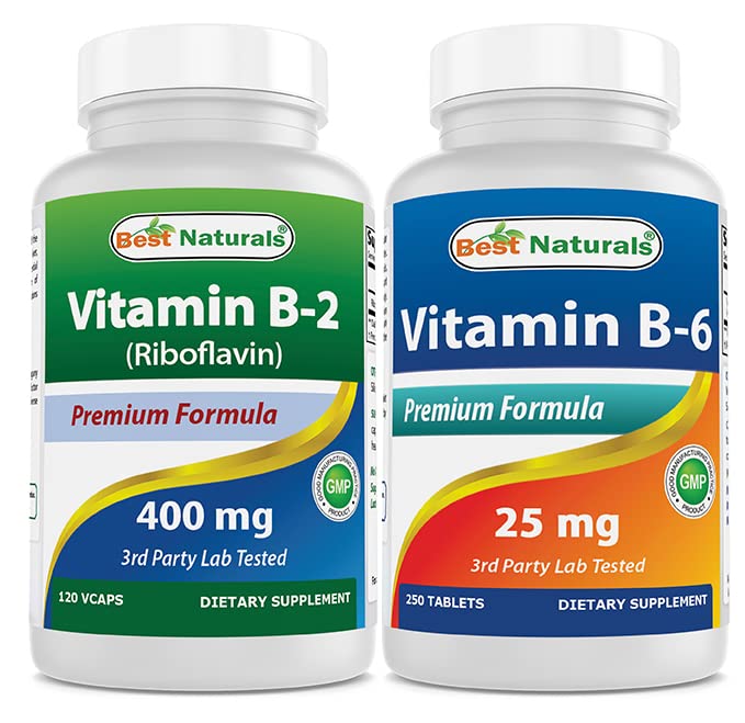 Meilleurs naturels Vitamine B2 (Riboflavine) 400mg et Vitamine B-6 25 Mg