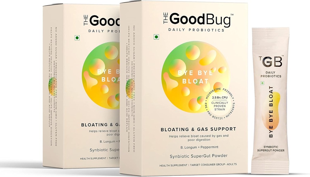 The Good Bug Prebiotic + Probiotic Gut Health for Men & Women - Hilft mit Verdauungs-Gesundheit - Boost Immunity with Peppermint & Inulin, Synbiotic Fiber Powder, 2.5 Bn CFU - 60 Days Pack