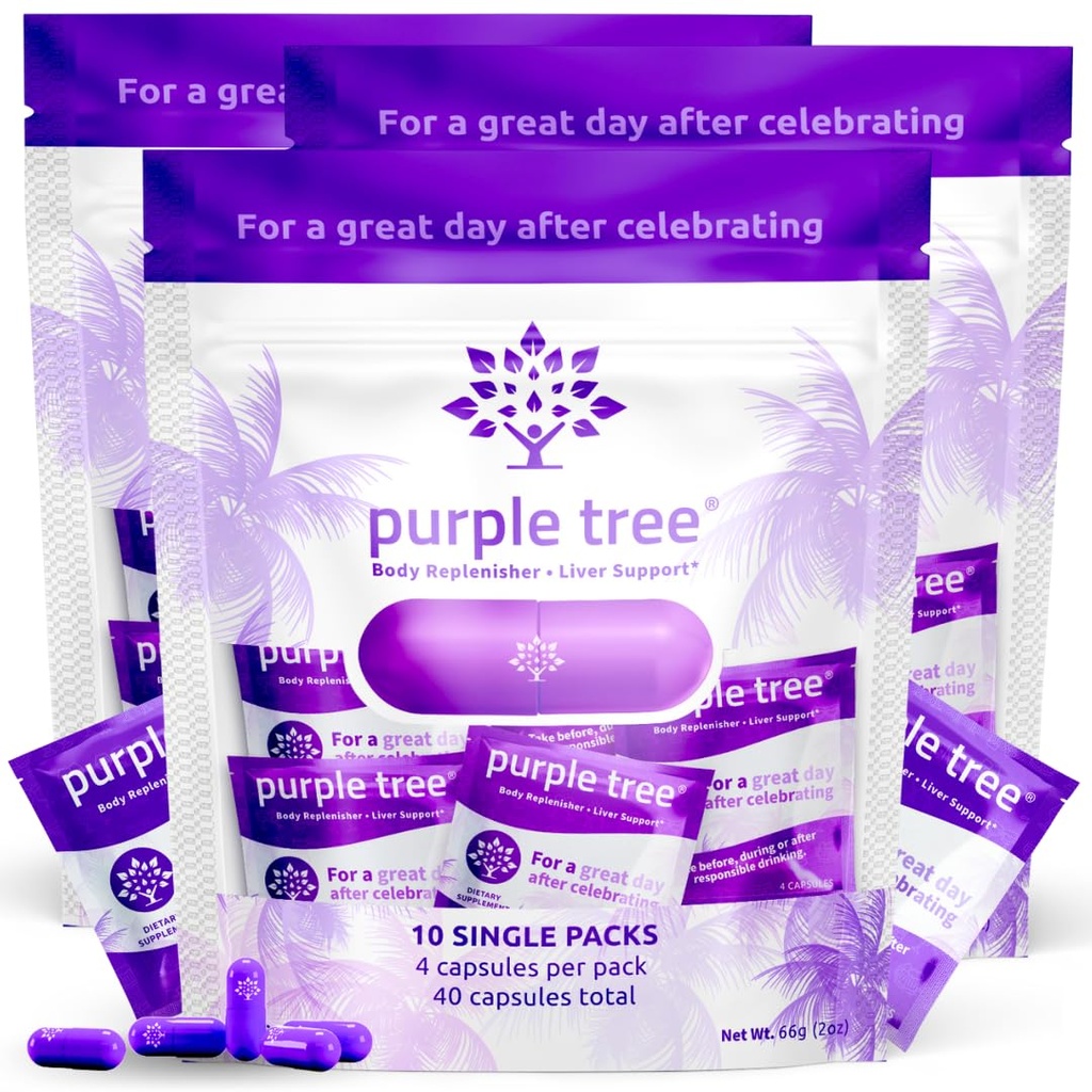 Purple Tree Post-Celebration Wellness | Liver Support, Hydration & Replenisher | Dihydromyricetin DHM, Milchdistel, Elektrolyte, Vitamine | Bachelorette & Bachelor Party Kits, 30 Pakete (120 Pillen)