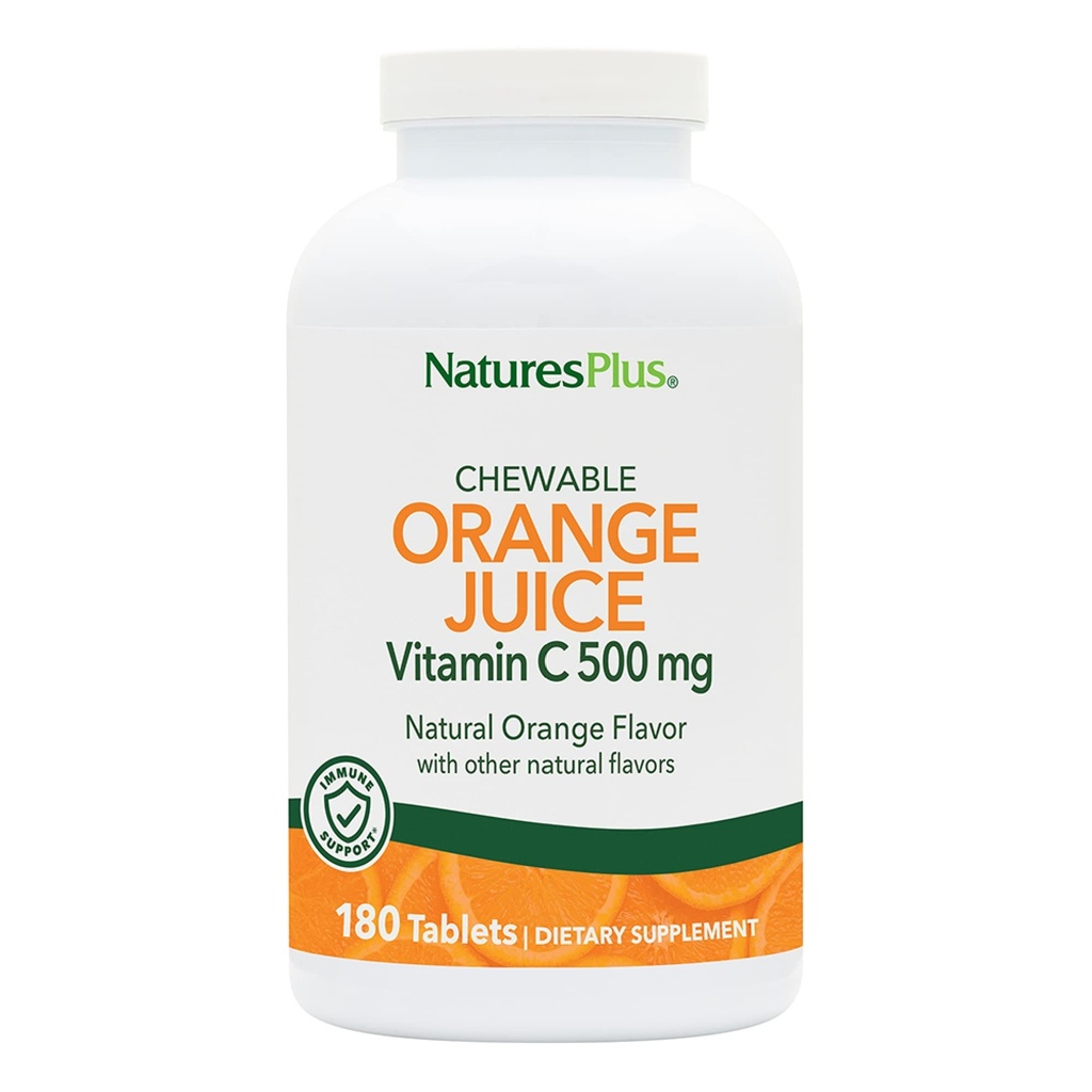 NaturesPlus Orangensaft Kaubares Vitamin C - 500 mg, 180 Tabletten - Hohe Potenz Immununterstützungsergänzung, Antioxidans - Gentle On Stomach -Vegetarisch, Glutenfrei - 180 Portionen