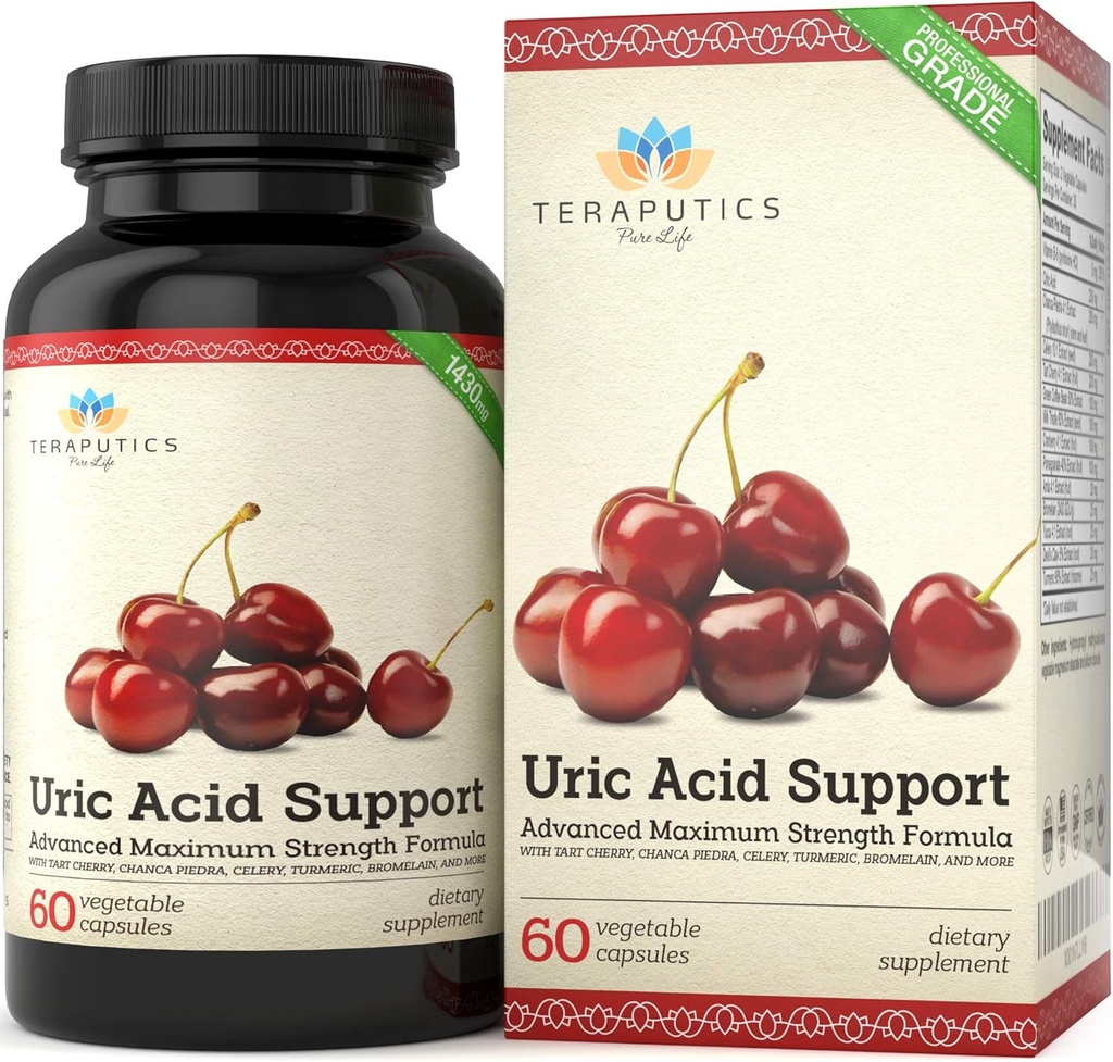 Uric Acid Support Formula | Advanced Uric Acid Cleanse & Kidney Support Supplement - Includes Tart Cherry Concentrate, Celery Seed Extract + 12 More High Potency Ingredients, 60 Veggie Capsules